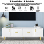 TV Stand 170cm for 70-inch TVs with 2 Doors 2 Drawers Gold Handles White