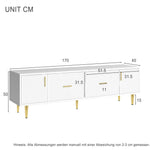 TV Stand 170cm for 70-inch TVs with 2 Doors 2 Drawers Gold Handles White