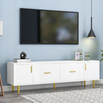 TV Stand 170cm for 70-inch TVs with 2 Doors 2 Drawers Gold Handles White
