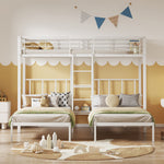 Triple Bed, Bunk Bed with Ladder, Safety Rail & Table, Iron White