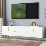 TV Stand 170cm for 70-inch TVs with 2 Doors 2 Drawers Gold Handles White