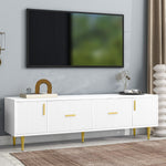 TV Stand 170cm for 70-inch TVs with 2 Doors 2 Drawers Gold Handles White