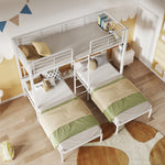 Triple Bed, Bunk Bed with Ladder, Safety Rail & Table, Iron White