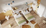 Triple Bed, Bunk Bed with Ladder, Safety Rail & Table, Iron White