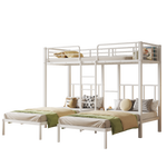 Triple Bed, Bunk Bed with Ladder, Safety Rail & Table, Iron White