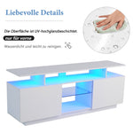 TV Cabinet 1.4m 16-Color LED High-Gloss Doors Glass Shelves - White