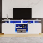 TV Cabinet 1.4m 16-Color LED High-Gloss Doors Glass Shelves - White