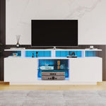 TV Cabinet 1.4m 16-Color LED High-Gloss Doors Glass Shelves - White