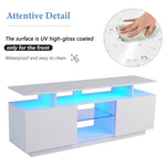TV Cabinet 1.4m 16-Color LED High-Gloss Doors Glass Shelves - White