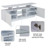 TV Cabinet 1.4m 16-Color LED High-Gloss Doors Glass Shelves - White