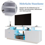 TV Cabinet 1.4m 16-Color LED High-Gloss Doors Glass Shelves - White