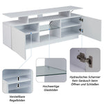 TV Cabinet 1.4m 16-Color LED High-Gloss Doors Glass Shelves - White