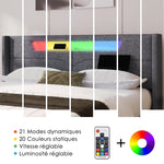 Upholstered Bed, LED Double Bed with USB & Type C Charging, Linen