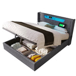 Upholstered Bed, LED Double Bed with USB & Type C Charging, Linen