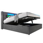 Upholstered Bed, LED Double Bed with USB & Type C Charging, Linen