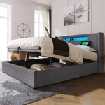 Upholstered Bed 140x200 LED USB-C Storage Slatted Base with Mattress, Linen