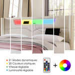 Upholstered Bed, LED Double Bed with USB & Type C Charging, Linen