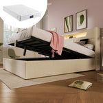 Upholstered Bed, LED Double Bed with USB & Type C Charging, Linen