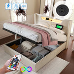 Upholstered Bed 160x200 LED USB-C Storage Slatted Base Linen