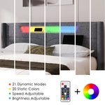 Upholstered Bed, LED Double with USB Type C & Storage, Linen