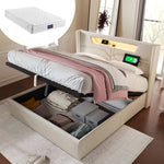 Upholstered Bed, LED Double Bed with USB & Type C Charging, Linen