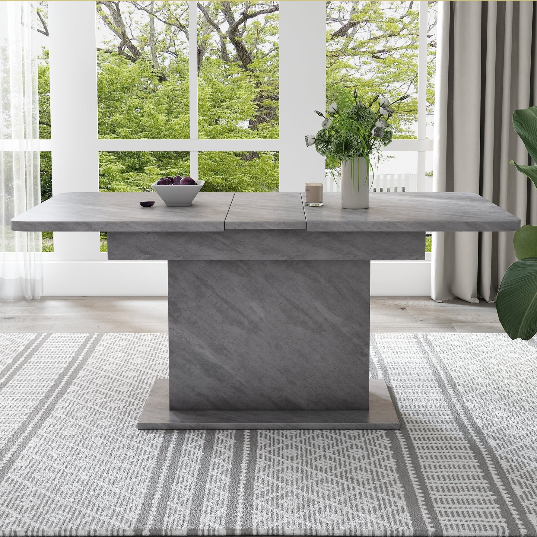 Extendable Dining Table Rectangular Storage Iron - Concrete Look