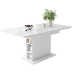 Extendable Dining Table with Storage and Iron Frame, Space-Saving Rectangular Design, White
