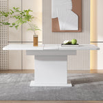 Dining Room Set with Extendable Table, 6 Velvet Chairs and Storage, White
