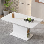 Dining Set with Extendable Rectangular Table and 6 Sherpa Fabric Chairs, Storage, White