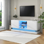 TV Stand, Frosted White, 1.6m, Adjustable Glass Shelf, 70-inch Space