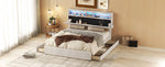 Upholstered Double Bed with USB Charging, LED Lighting and 4 Drawers, Beige