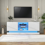 TV Stand, Frosted White, 1.6m, Adjustable Glass Shelf, 70-inch Space