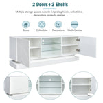 TV Stand, Frosted White, 1.6m, Adjustable Glass Shelf, 70-inch Space