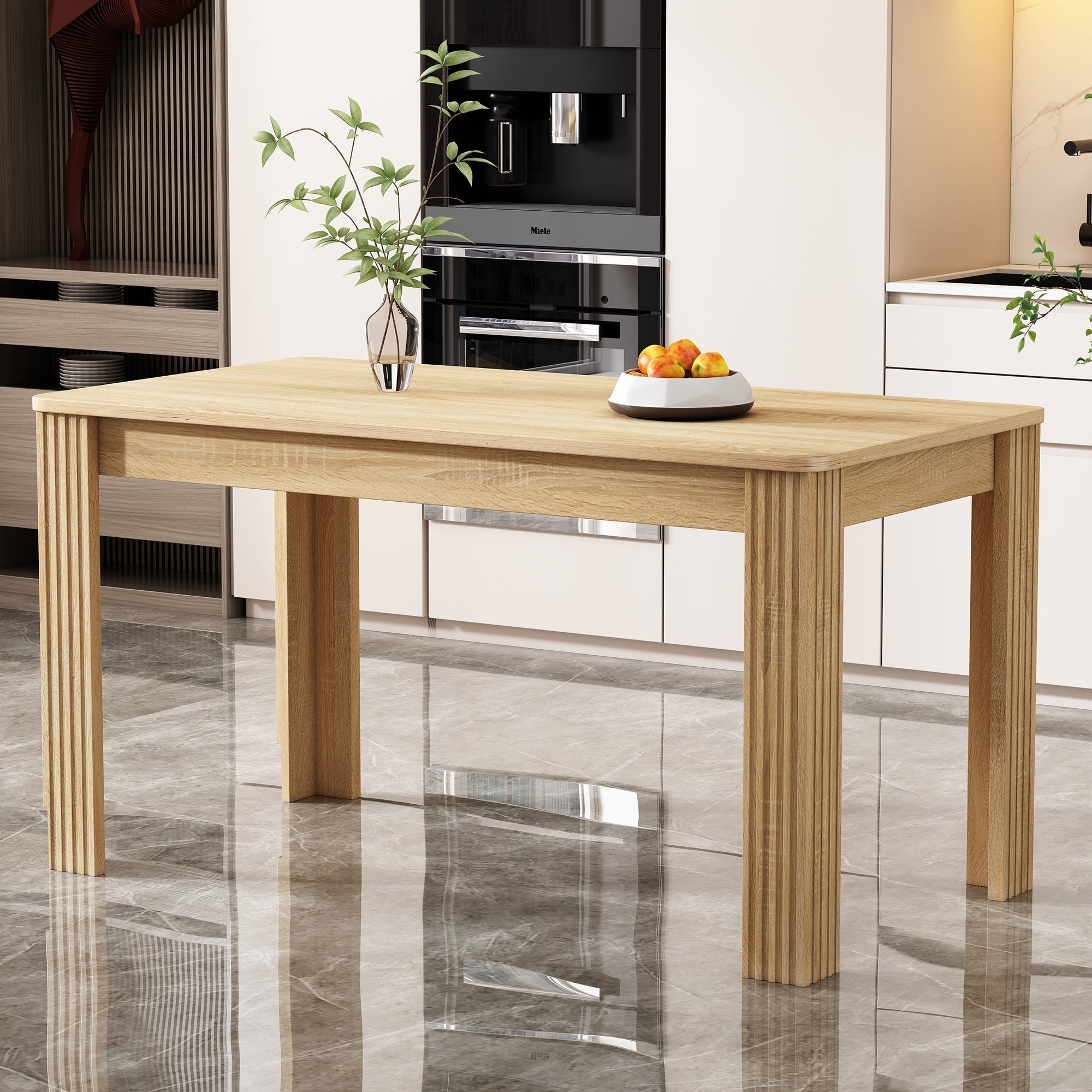 Contemporary Dining Table, Rectangular 4-Leg Sturdy Coffee and Leisure Table, Oak Wood