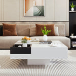 Coffee Table, High-Gloss with Removable Storage Box and LED Light Effect, White and Black