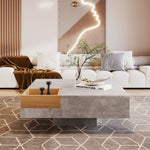 Coffee Table with Removable Storage Box, Concrete Gray and Wood