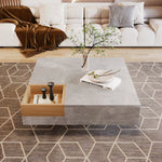 Coffee Table with Removable Storage Box, Concrete Gray and Wood