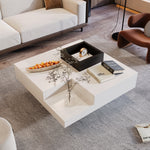 Coffee Table, High-Gloss with Removable Storage Box and LED Light Effect, White and Black