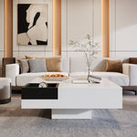 Coffee Table, High-Gloss with Removable Storage Box and LED Light Effect, White and Black