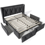 AB20485152G Upholstered Bed with USB Charging, 4 Drawers and Slatted Base, 160x200cm, Grey Linen