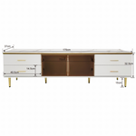 TV Cabinet, 4-Drawer, 2-Door Lowboard, Marble Look with Brown Tempered Glass