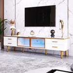 Coffee Table, TV Cabinet, Modular Living Room Furniture with Tempered Glass Door, Aluminum Alloy Frame, Wave Texture Drawers, Gold Handles and Legs, Marble Texture Tabletop
