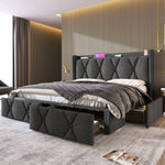AB20485152G Upholstered Bed with USB Charging, 4 Drawers and Slatted Base, 160x200cm, Grey Linen
