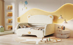 Bear Double Bed, Upholstered Children's Day Pull-out Bed, Velvet Beige