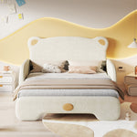 Bear Double Bed, Upholstered Children's Day Pull-out Bed, Velvet Beige