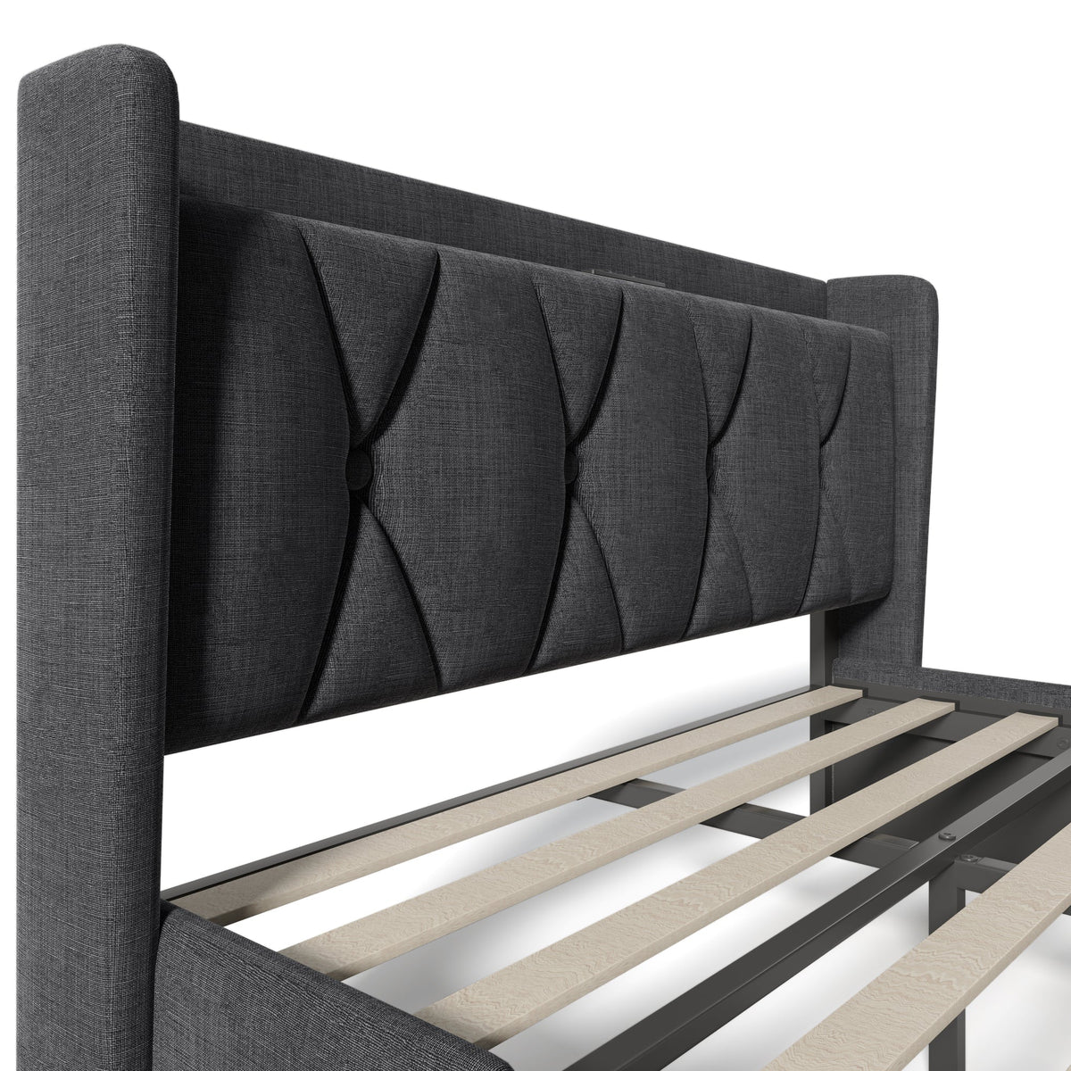 AB20485152G Upholstered Bed with USB Charging, 4 Drawers and Slatted Base, 160x200cm, Grey Linen