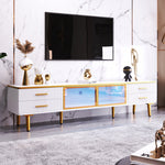 Coffee Table, TV Cabinet, Modular Living Room Furniture with Tempered Glass Door, Aluminum Alloy Frame, Wave Texture Drawers, Gold Handles and Legs, Marble Texture Tabletop