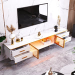 Coffee Table, TV Cabinet, Modular Living Room Furniture with Tempered Glass Door, Aluminum Alloy Frame, Wave Texture Drawers, Gold Handles and Legs, Marble Texture Tabletop