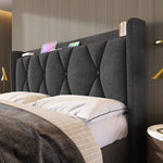 AB20485152G Upholstered Bed with USB Charging, 4 Drawers and Slatted Base, 160x200cm, Grey Linen