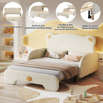 Bear Double Bed, Upholstered Children's Day Pull-out Bed, Velvet Beige